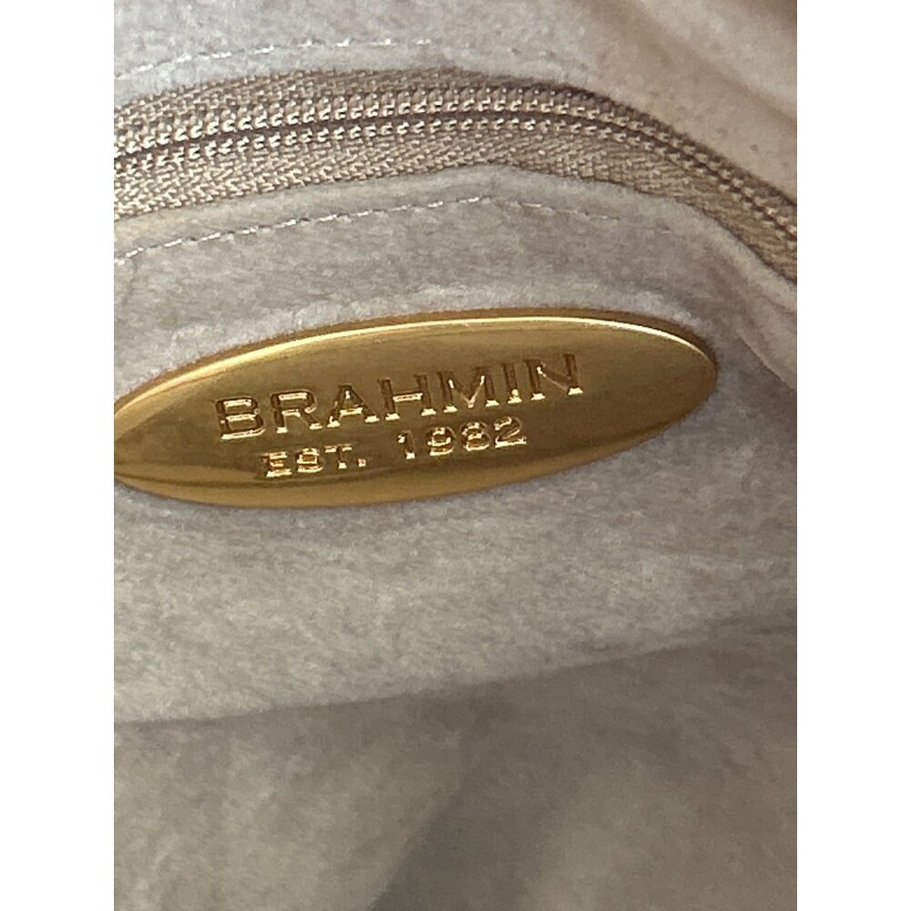 Brahmin Dee Dee Novella Leather Handbag Tan & Brown Croc Embossed Bucket Bag - Picture 9 of 15